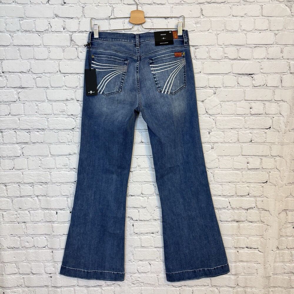 7 For All Mankind DOJO Slim Illusion Flare Jeans Mid Rise Pond Blue Women's 30 - Picture 2 of 15